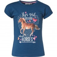 Preisvergleich für Oberteile: T-Shirt , Pferde blau Gr. 104/110 Mädchen Kleinkinder