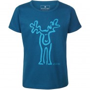 Preisvergleich für Oberteile: T-Shirt Rudolfinchen leicht tailliert Retro Brust und Rücken Print  blau Gr. 116/122 Mädchen Kinder