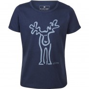 Preisvergleich für Oberteile: T-Shirt Rudolfinchen leicht tailliert Retro Brust und Rücken Print  dunkelblau Gr. 140/146 Mädchen Kinder