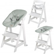 Preisvergleich für Hochstühle: Treppenhochstuhl 'Born Up' Set 2in1, weiß, mit Liegefunktion/ -aufsatz 'roba Style' frosty green mint/weiß