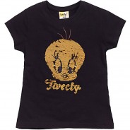 Preisvergleich für Oberteile: Tweety! Looney Tunes Kinder Kurzarm T-Shirt schwarz Gr. 128 Mädchen Kinder