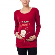 Preisvergleich für Mode für Mamas: Umstandslangarmshirt Je t’aime maman mit Motiv Umstandslangarmshirts weinrot Gr. 42 Damen Erwachsene