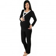Preisvergleich für Mode für Mamas: Umstandsschlafanzug Set Spitze Umstandspyjama mit Stillfunktion Umstandsschlafanzüge schwarz Gr. 36 Damen Erwachsene