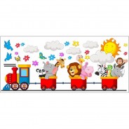 Preisvergleich für Wandtattoos: Wandtattoo 061 Wandtattoo Zug mit Tieren Sonne Wolke Löwe Baby Wandtattoos bunt Gr. 125 x450