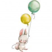 Preisvergleich für Wandtattoos: Wandtattoo Aquarell Baby Hase mit Luftballons Wandtattoos mehrfarbig Gr. 66 x 120