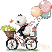 Preisvergleich für Wandtattoos: Wandtattoo Aquarell Baby Panda mit Fahrrad Wandtattoos mehrfarbig Gr. 100 x 100