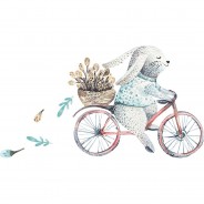 Preisvergleich für Wandtattoos: Wandtattoo Aquarell Hase mit Fahrrad und Blumen Wandtattoos mehrfarbig Gr. 180 x 99