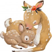 Preisvergleich für Wandtattoos: Wandtattoo Aquarell Reh Mutter mit Baby Wandtattoos mehrfarbig Gr. 80 x 80