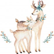 Preisvergleich für Wandtattoos: Wandtattoo Aquarell Rehe als Mutter und Kind mit Blumen Wandtattoos mehrfarbig Gr. 60 x 60