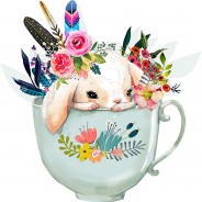 Preisvergleich für Wandtattoos: Wandtattoo Hasenbaby mit Tasse und Blumen Wandtattoos mehrfarbig Gr. 80 x 80