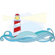 Preisvergleich für Wandtattoos: Wandtattoo Leuchtturm mit Lichtstrahlen und Wellen Wandtattoos mehrfarbig Gr. 55 x 30