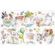 Preisvergleich für Wandtattoos: Wandtattoo Set Aquarell Hasen Familie mit Ballons Wandtattoos mehrfarbig Gr. one size