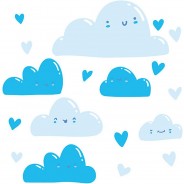 Preisvergleich für Wandtattoos: Wandtattoo Set Wolken mit Gesichtern als Himmel Wandtattoos blau Gr. one size