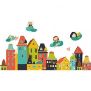 Preisvergleich für Wandtattoos: Wandtattoo Skyline mit verspielten Wolken Wandtattoos mehrfarbig Gr. 160 x 88