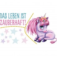 Preisvergleich für Wandtattoos: Wandtattoo Sprüche Aquarell Einhorn - Leben zauberhaft Wandtattoos mehrfarbig Gr. 80 x 44