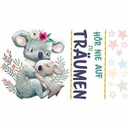 Preisvergleich für Wandtattoos: Wandtattoo Sprüche Aquarell Koala Tierbaby - Träume Wandtattoos mehrfarbig Gr. 55 x 30
