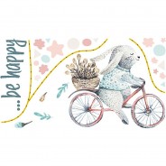 Preisvergleich für Wandtattoos: Wandtattoo Sprüche Hase auf Fahrrad - Be happy Wandtattoos mehrfarbig Gr. 180 x 99