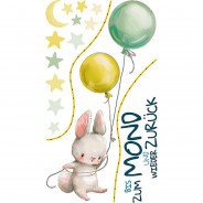 Preisvergleich für Wandtattoos: Wandtattoo Sprüche Hase - Bis zum Mond und zurück Wandtattoos mehrfarbig Gr. 30 x 55