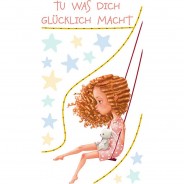 Preisvergleich für Wandtattoos: Wandtattoo Sprüche Mädchen auf Schaukel - Glücklich Wandtattoos mehrfarbig Gr. 66 x 120