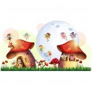 Preisvergleich für Wandtattoos: Wandtattoo Zauberwald mit Pilzhaus und Feen Wandtattoos mehrfarbig Gr. 180 x 99