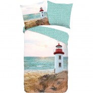 Preisvergleich für Heimtextilien: "Wendebettwäsche ""Lighthouse"" Renforcé" blau/beige Gr. 135 x 200 + 80 x 80