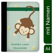 Preisvergleich für Schulbedarf: Zeugnismappe / Dokumentemappe mit Name personalisiert Affe hängend Grün grün