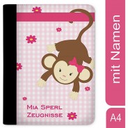Preisvergleich für Schulbedarf: Zeugnismappe / Dokumentemappe mit Name personalisiert Affe hängend Rosa rosa
