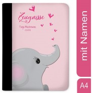 Preisvergleich für Schulbedarf: Zeugnismappe / Dokumentemappe mit Name personalisiert Elefant verliebt Rosa rosa