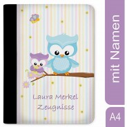 Preisvergleich für Schulbedarf: Zeugnismappe / Dokumentemappe mit Name personalisiert Eule Frühling mehrfarbig
