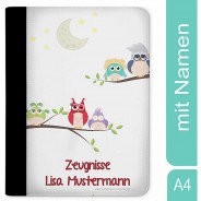 Preisvergleich für Schulbedarf: Zeugnismappe / Dokumentemappe mit Name personalisiert Eulenfamilie mehrfarbig