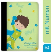 Preisvergleich für Schulbedarf: Zeugnismappe / Dokumentemappe mit Name personalisiert Superheld Grün grün