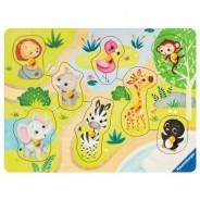 Preisvergleich für Kleinkindspielzeug: Holz-Puzzle, 8 Teile, 24x18 cm, Unterwegs im Zoo