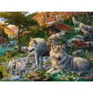 Preisvergleich für Puzzle: Wolfsrudel im Frühlingserwachen