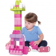 Preisvergleich für Partydekoration: Mega Bloks Bausteine-Beutel pink (60 Teile), Steck-Bausteine Kinder, Bauklötze